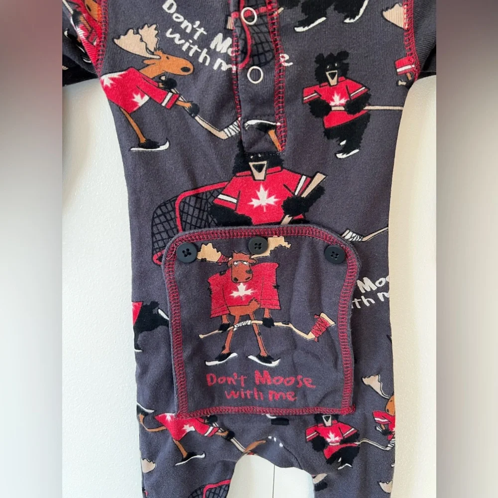 Lazy One Baby Don’t‎ Moose With Me One Piece Flapjack Pajamas Size 6 Months